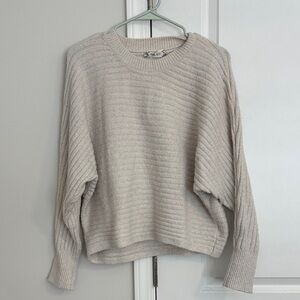 Pink Rose Beige Ribbed Crew Neck Sweater